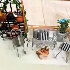 Miniature Garden Seating Scene | Handcrafted Dollhouse Patio Set